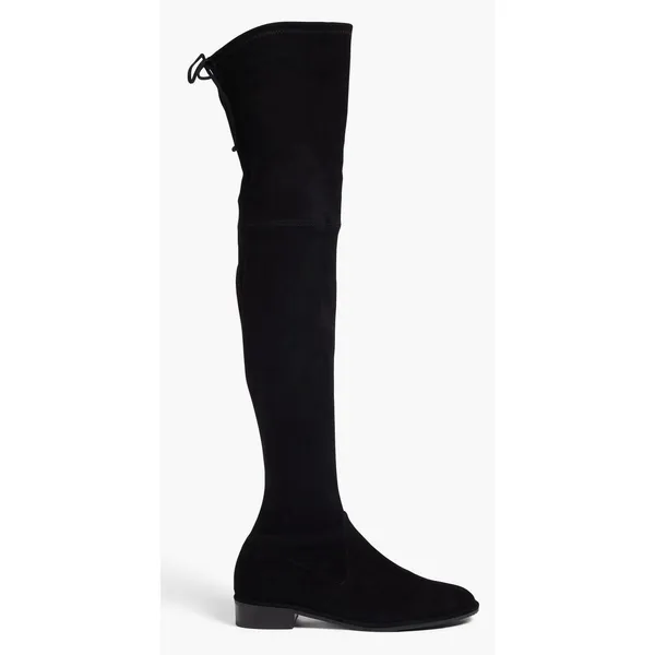 Stuart Weitzman Suede Over The Knee Boots Black Almond Toe Size 6.5 Pull On Styl - Image 2