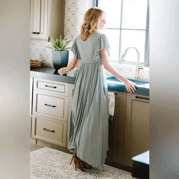 Baltic Born Jennifer Deep V Light Sage Green Tassels Maxi Dress XS - Image 13