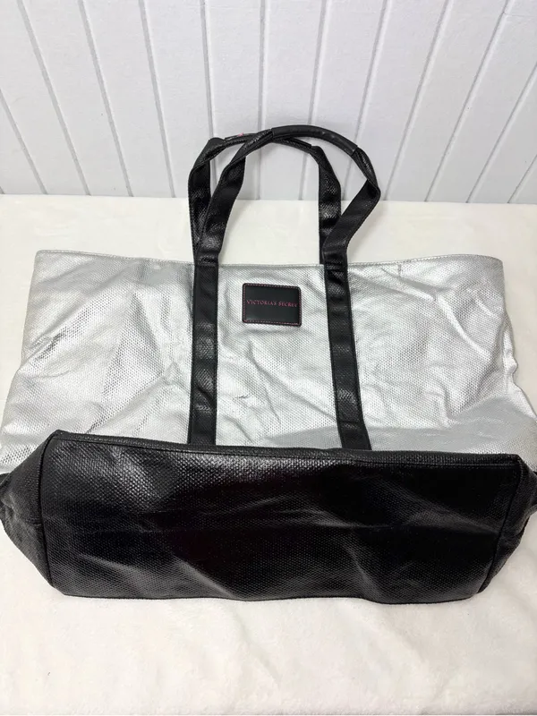 Victorias Secret Large‎ Silver & Black Weekender Get Away Travel Tote Bag - Image 7