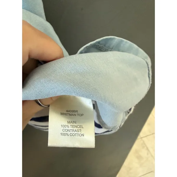 Verge Girl Whitman Top Light Blue Embroidered Striped Mixed‎ Media Tencel Size M - Image 5