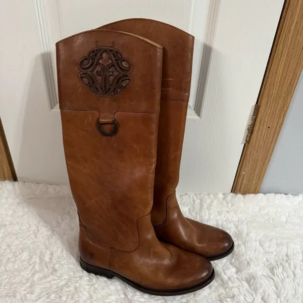 Frye Brown Leather Knee High Cowgirl Boots Size 6.5 - Image 14