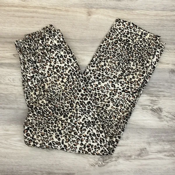 Urban Outfitters Leopard Print Elastic Waist Zip Front Straight Leg Pants XS - Image 6