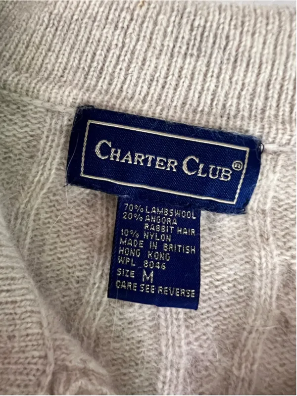 Charter Club Cable Knit Polo Sweater Beige Size M - Image 5