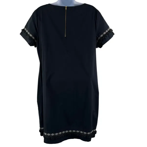 Coercion London Womens Black Shift Dress Boho Fringe Tassel Trim Gold Zipper 10 - Image 3
