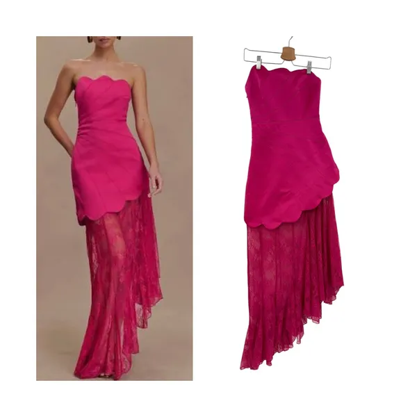 Meshki Aleena Satin Lace Strapless Maxi Dress Dragonfruit Pink XXS NWT - Image 2