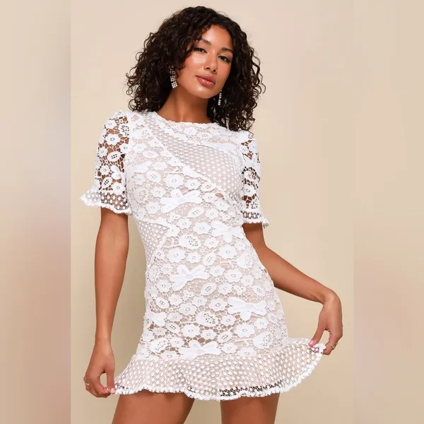 #131 Lulus • My Dearest White Lace • Short Sleeve Mini Dress Nwt - Image 2