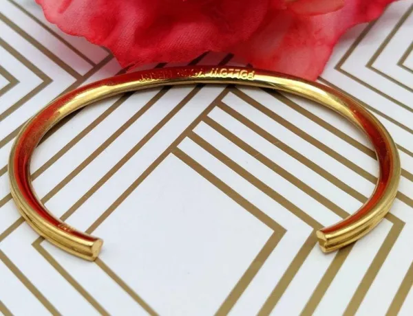 Gold Tone Signed Cuff Bracelet Well Made Engraved Follow Your Heart - Image 11