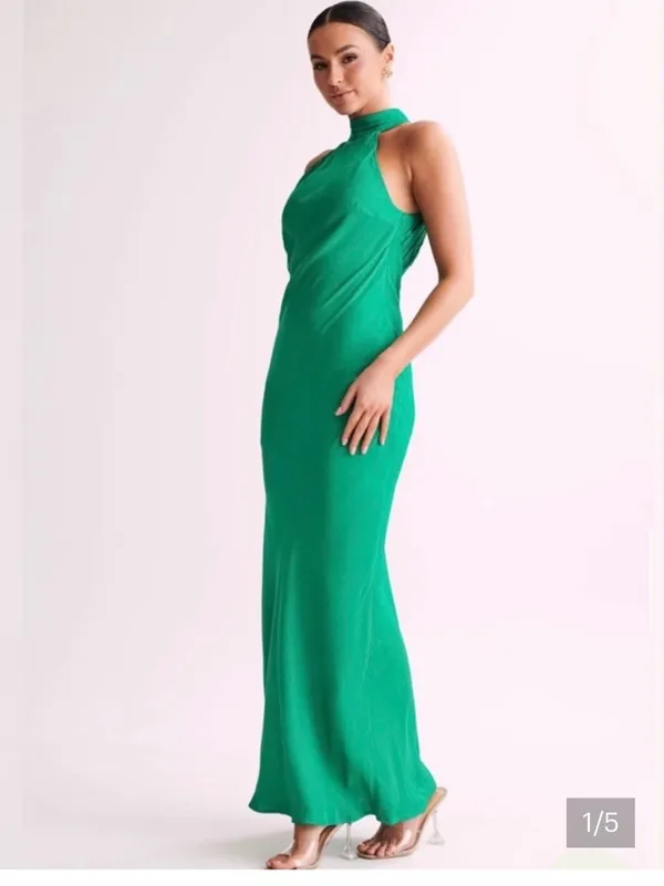 Meshki Claire Satin Drape Back Maxi Dress Green $120 formal party fall evening - Image 5