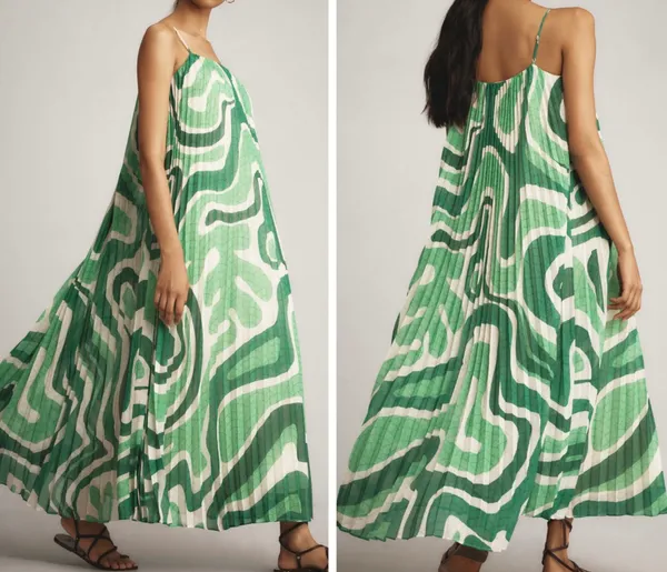 Farm Rio Square Neck Pleated A-Line Maxi Dress, Size M - Image 2