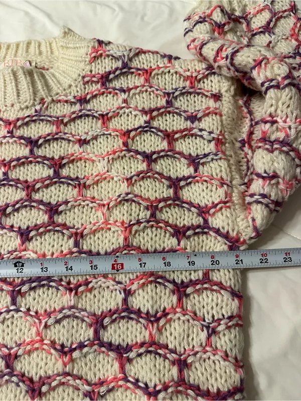 BTB Los Angeles Lola Honeycomb Cozy Cream Multicolor Knit Sweater - NWT - Size L - Image 11