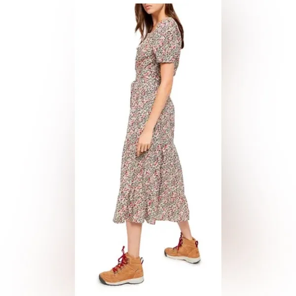 Free People Heartlands Floral Puff Sleeve Tiered Cotton Midi Maxi Dress Size S - Image 3