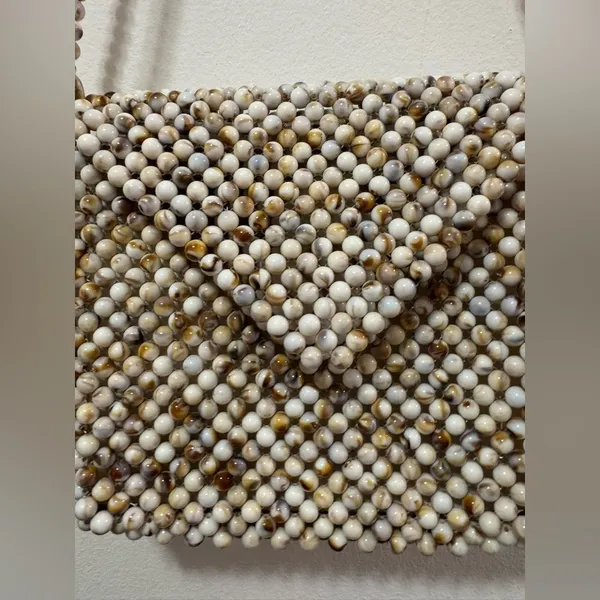 Rachel Ashwell Beaded Marble Beads Bag Purse Shoulder Cream Boho Cream Tan Beach - Image 2