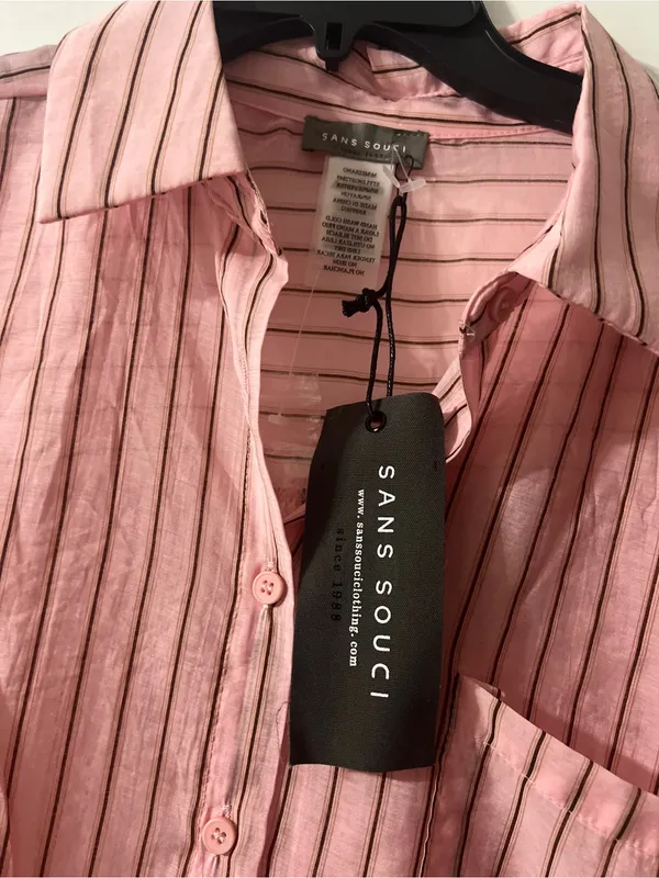 Sans Souci Pink and Black Striped Button-Down Shirt - Image 2