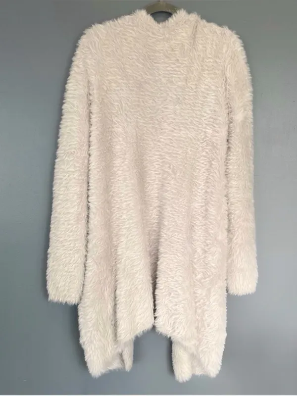 Free People Faux Fur Open Front Silver Cardigan Size Medium - Image 4