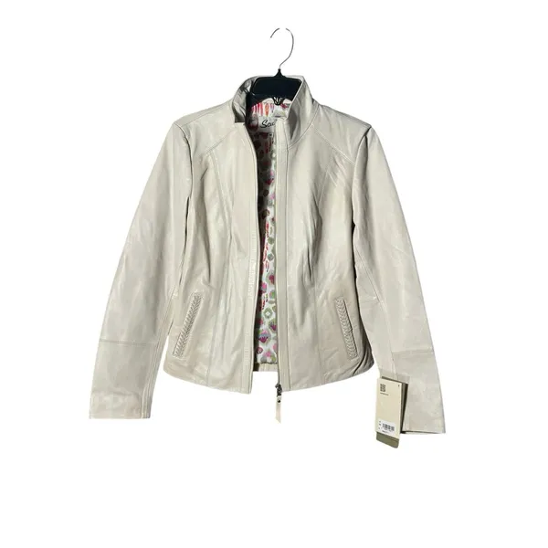 NWT Scully Beige 100% Leather Zip Front‎ Stand Up Collar Jacket Medium #WX13-15 - Image 3