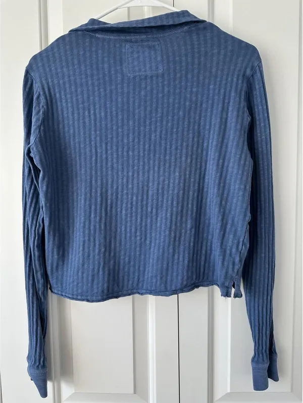 AE Aerie Shadow Stripe Henley T-Shirt American Eagle Marbled Blue XS - Image 5