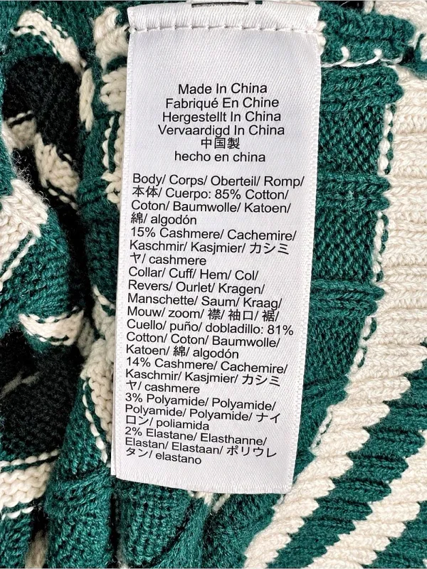 Madewell V-Neck Striped Sweater Striped V-Neck Cotton Cashmere Sweater in Green - Image 4