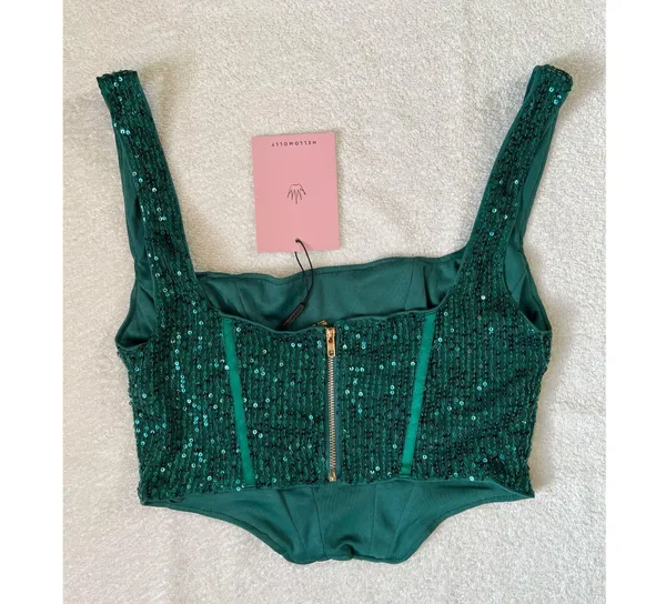 Hello Molly Green Sequin Crop Top  - Image 5