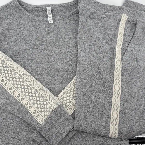 FN by Flora Nikrooz Womens‎ Gray Lace Trim Lounge Set Pajamas 2PC Medium - Image 3