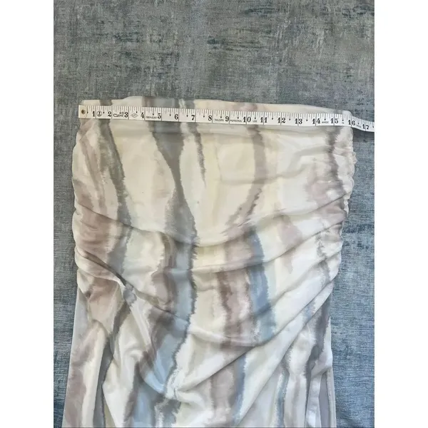 Open Edit Ivory Seafoam Swirl Ruched Side Slit Mesh Maxi Skirt XL - Image 6