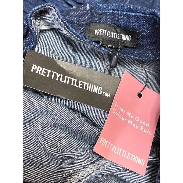 NEW PrettyLittleThing Blue Strapless Tube Bandeau Ruffle Mini Denim Jean Dress 2 - Image 5