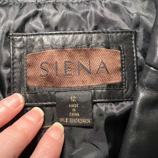 VTG 90s Siena Leather‎ Jacket Womens 12 Black Soft Leather Button Down Biker y2k - Image 2