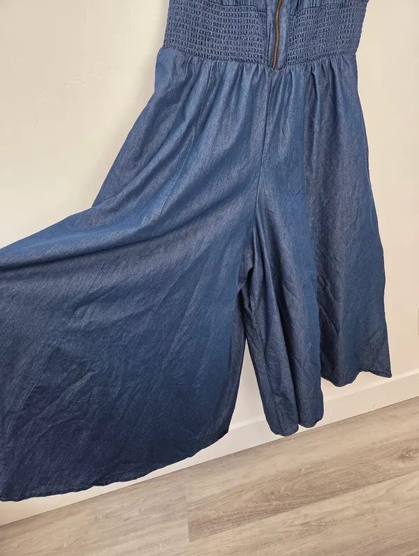 Step In Style Blue Denim Maxi Dress Culottes Wide Leg Smocked Plus Size 2X - Image 4