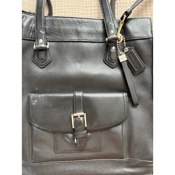 Coach Charlie Tote Bag Large Black Leather Shoulder‎ Handbag Purse - Image 2