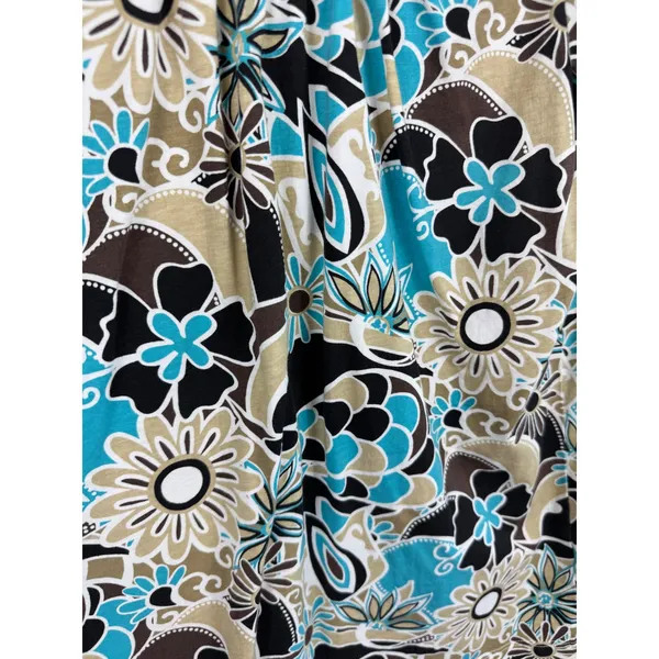 Ivy Crew Women Medium Turquoise Floral Paisley Cotton‎ Short Sleeve Top T-Shirt - Image 3