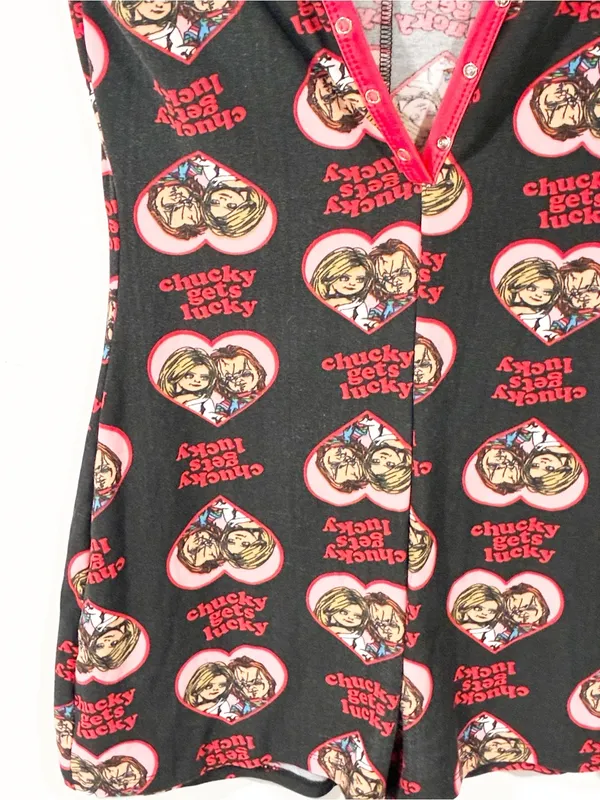 Chucky Gets Lucky Tiffany Black Red One Piece Romper Pajama Half Button Small - Image 2