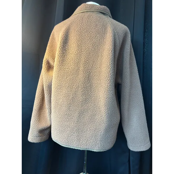Fashion Tan Brown Sherpa Fleece Jacket Snap Button Front Size M 7078 - Image 5