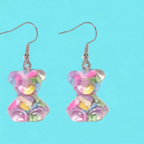 1pair Cute 3D Colorful Acrylic‎ Bear Drop Earrings *Faux Fashion Jewelry - Image 2