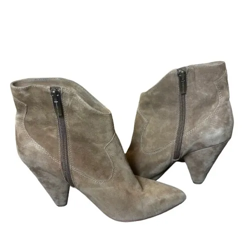 Vince Camuto Movinta Suede Western Ankle Booties Taupe Pointed Toe Size 7.5M - Image 5