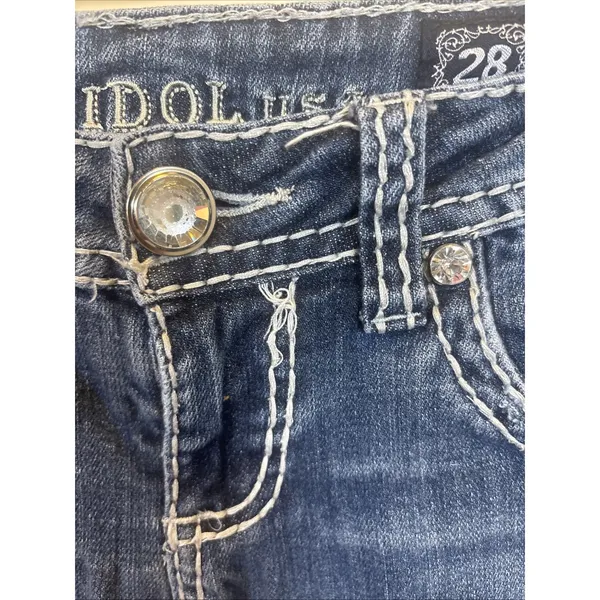 LA Idol Jeans Woman 28 Bootcut Rhinestone Embellished Rodeo Low Rise Denim Y2K - Image 4