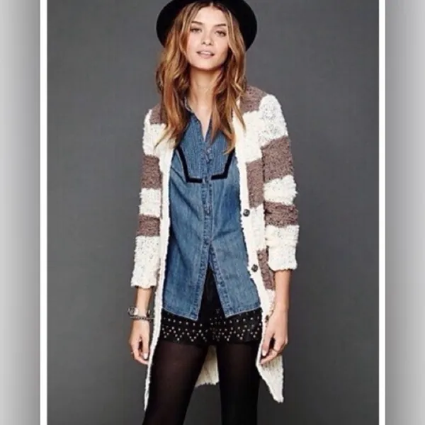 Free People | Cuddle Bear Rugby Stripe Boucle Duster Cardigan, size S - Image 3