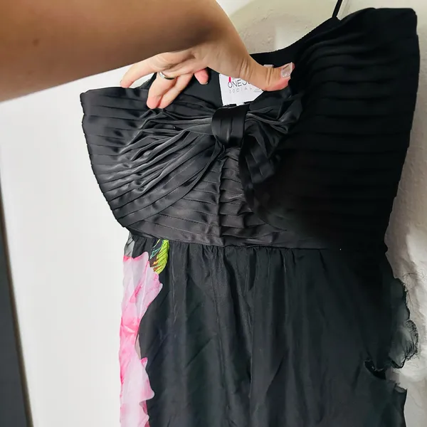 ONE33 SOCIAL Black Pink Floral Roses Chiffon Strapless Maxi Gown size 0 - Image 9