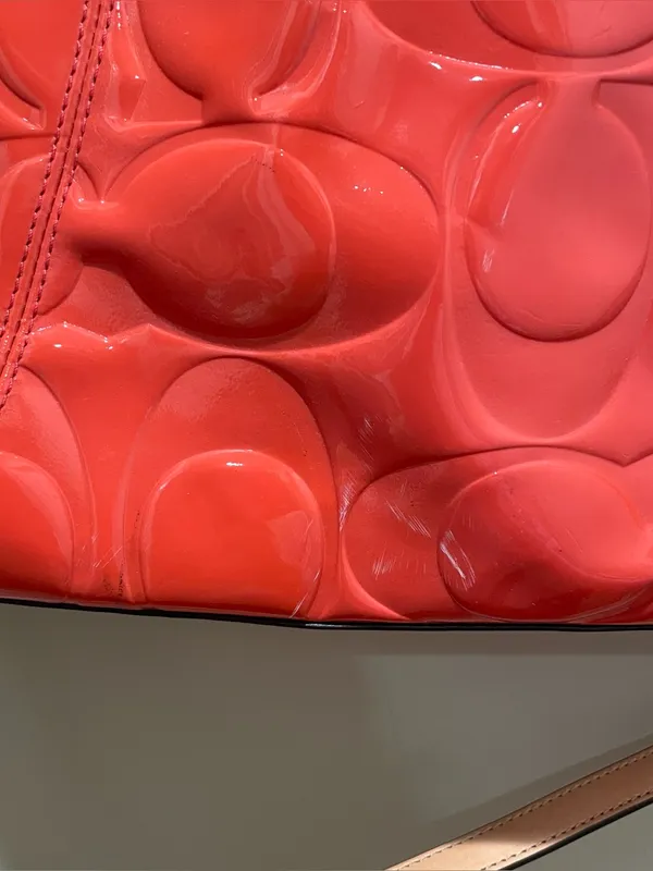 Coach Peyton Embossed Patent Leather Coral Orange Shoulder Crossbody Tote F20028 - Image 6