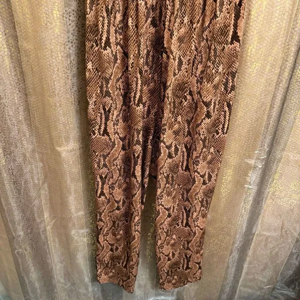 Express Brown Tan Snakeskin Print Belted Wrap Stretchy Jumpsuit Large‎ - Image 8
