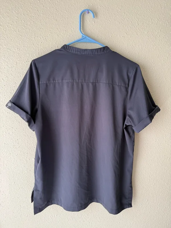 healing hands scrub top mandarin collar pewter grey - Image 2