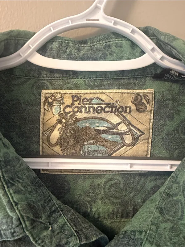 Vintage 80s Pier Connection Green Paisley / Abstract Print Western Shirt - Size - Image 3