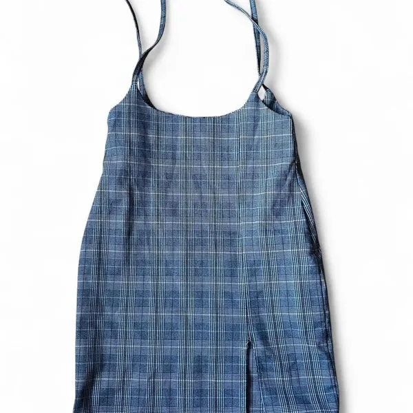 Plaid Mini Dress Gray Black Spaghetti Strap Y2K Twee Prep School Office Siren - Image 2