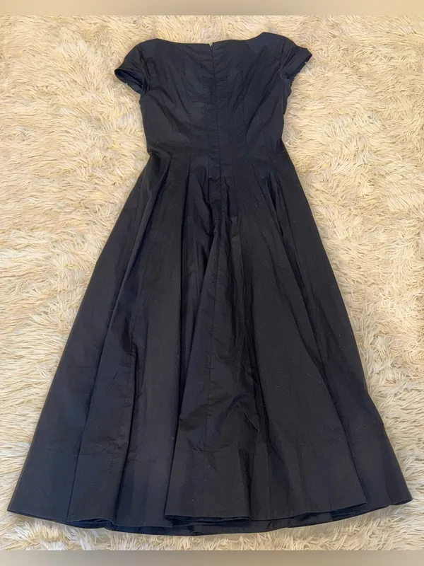 NEW STAUD Wells Stretch Cotton Fit & Flare black Midi Dress sz 4 - Image 7