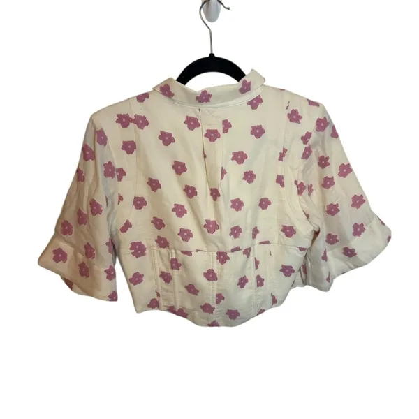 For Love And Lemons Pink Floral Embroidered Puff Sleeve Bodice Top - Image 2