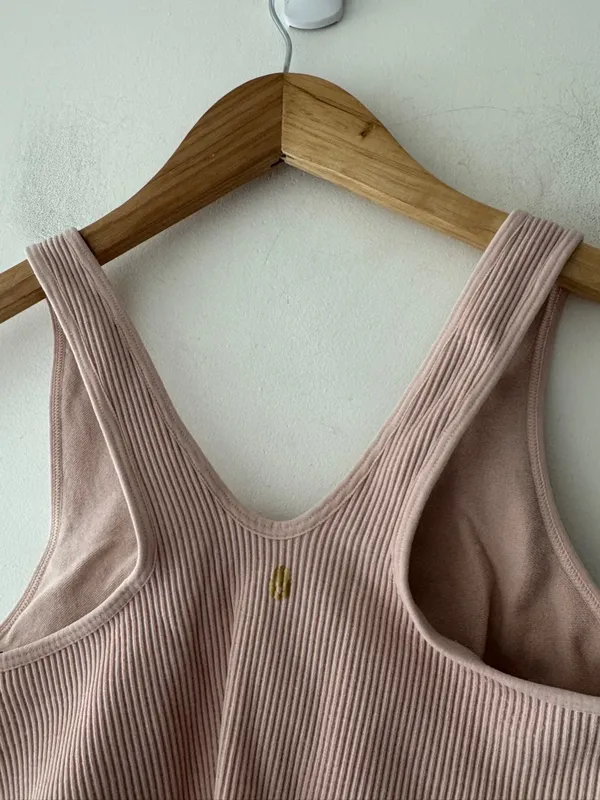 Spiritual Gangster Light Pink Ribbed‎ Amor Crop Tank Lined Shelf Bra - Image 5
