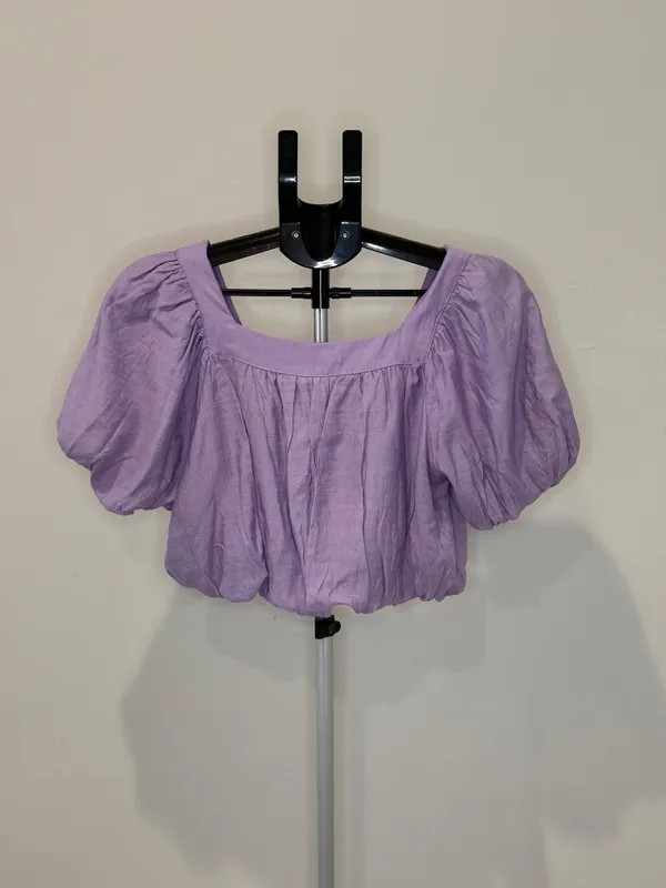 Mustard Seed Lavender Purple Puff Sleeve Crop Top Square Neck Size Small - Image 5