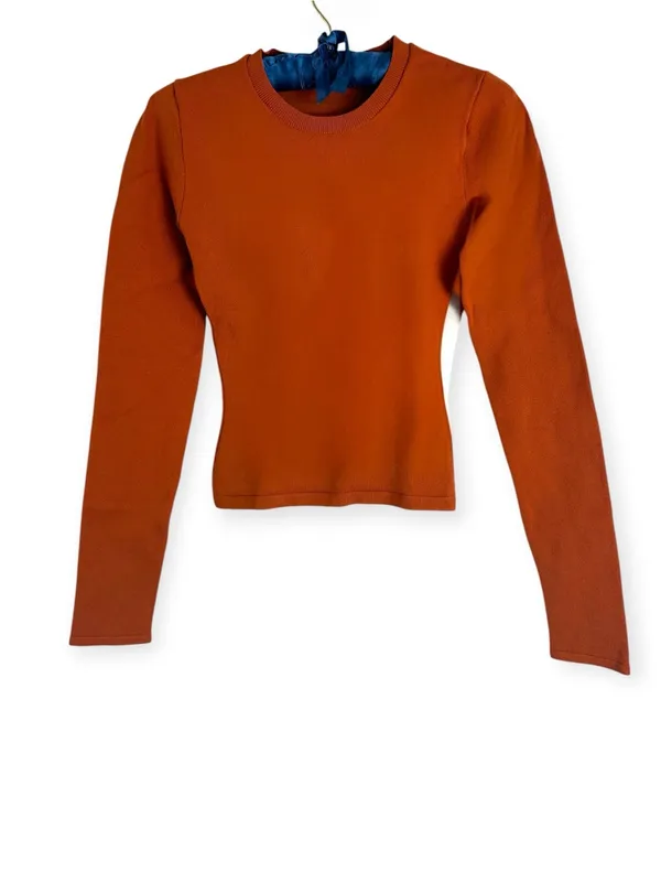Aritzia Babaton Crew Contour Rust Orange Ribbed knit Long Sleeve Top skims XS - Image 5