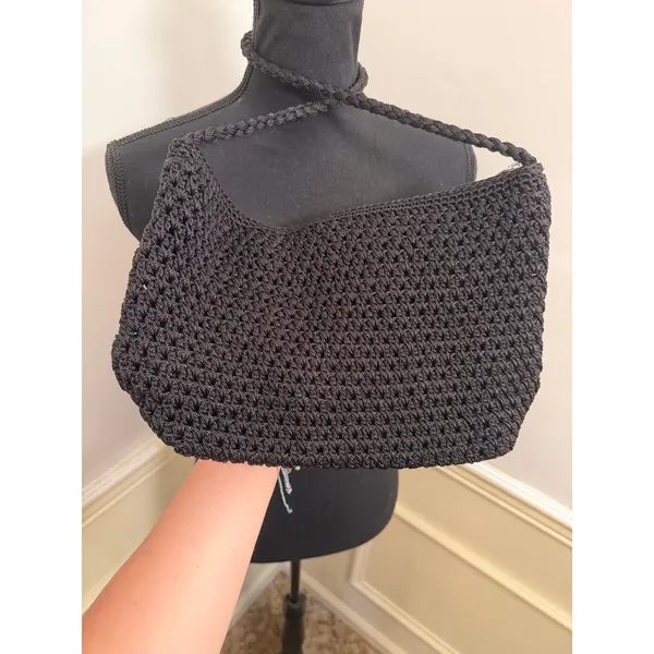 The Sak Original Black Tightweave Knit Shoulder Bag Purse Boho Minimalist Beach - Image 3
