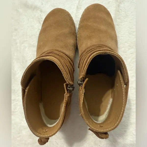 UGG Women's Rianne Chestnut Suede Braided Ankle Boots Short Booties Size 9.5 - Image 9