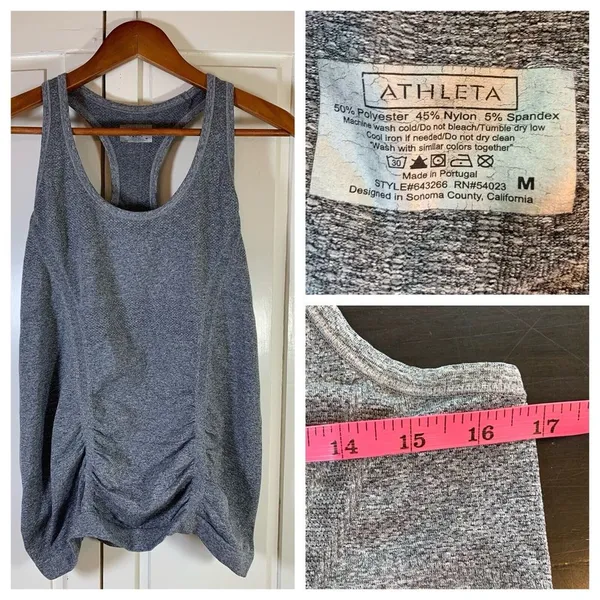 Athleta Fastest Track Medium‎ Seamless Ruched Tank Top Gray Athleisure - Image 2