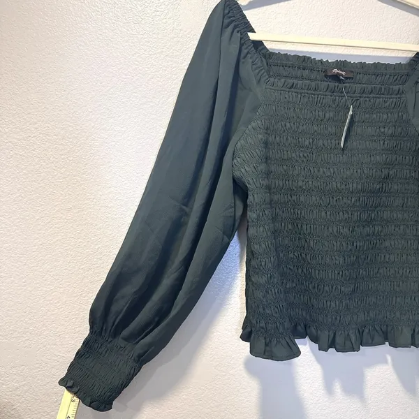 MADEWELL Womens Size-XL Lucie Bubble‎ Sleeve Smocked Top Dark Green $88 - Image 10